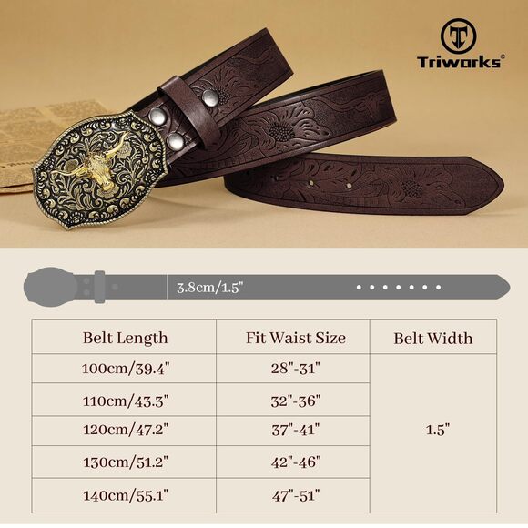 Western Pu Leather Belt For Men And Women Cowboy Cowgirl Belt Western 7129 - Picture 6 of 8